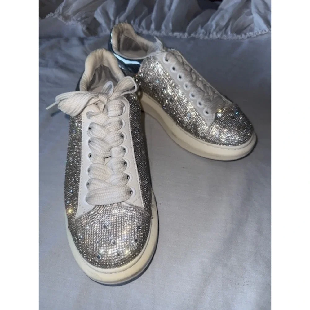 Steve Madden Glimmer-R Rhinestone Sneakers Platform Shoes Size 9M Sparkly - Picture 4 of 10